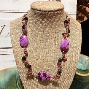 Handcrafted Necklace with Amethyst Nuggets, and Large Oval Purple Jasper Beads